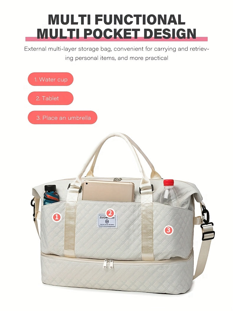 Large Capacity Travel Gym Bag Women'S Combo Letter Bag Valentine'S Day Gift Multifunctional Luggage Duffel Stitched Short Long Trip Tote with Independent Shoe Compartment Multi-Pocket Design