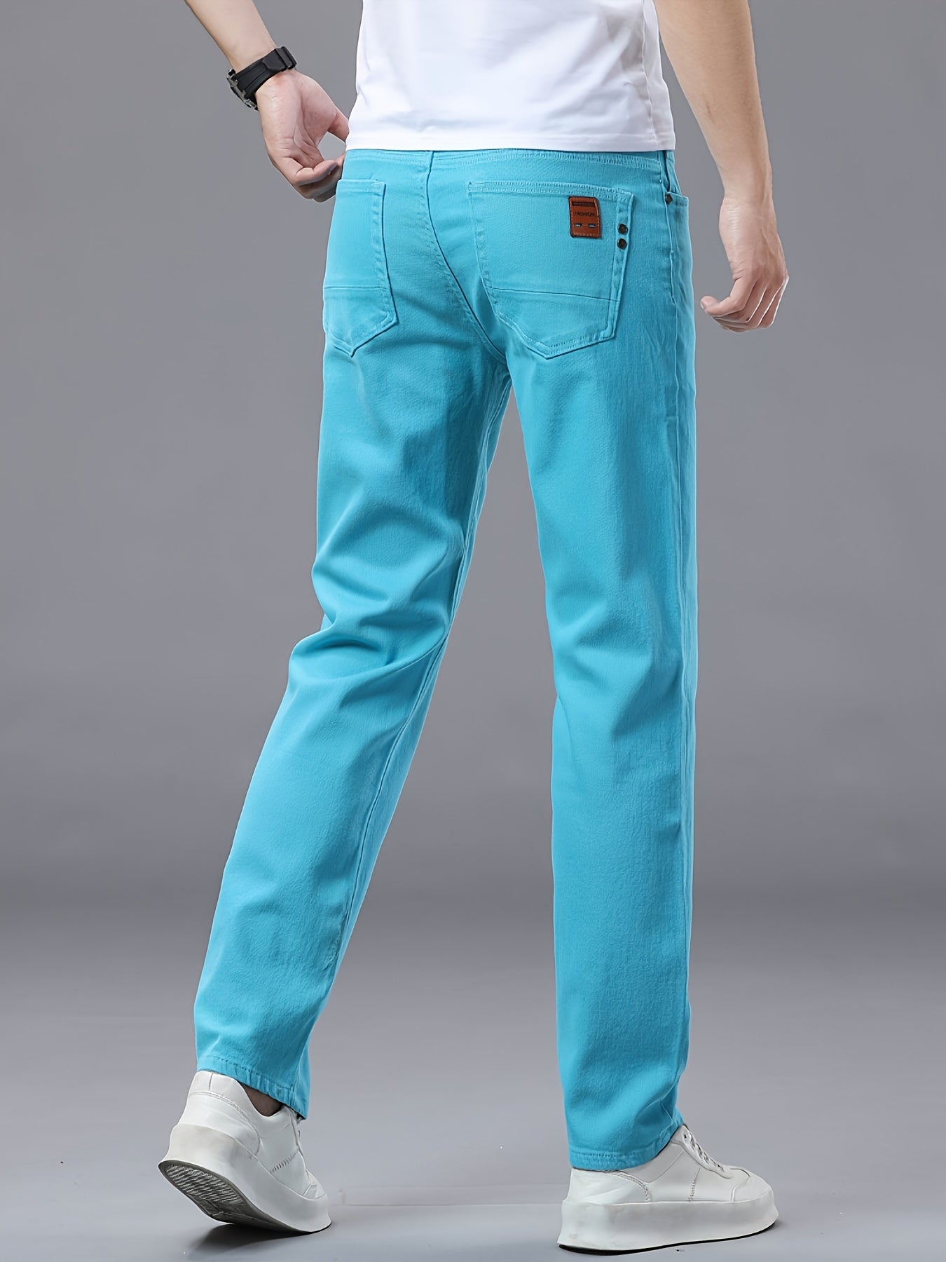 Men's All-Season Slim-Fit Straight-Leg Business Casual Faux Denim - Mid-Rise Beltless Design with Built-In Zipper Closure, Water-Washable Stretch Fabric, Multi-Color Options for Office, Semi-Formal & Casual Attire - Versatile