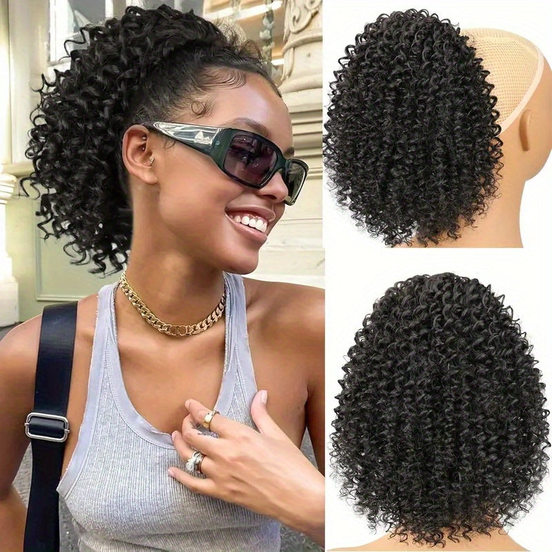 14 Inch Black Curly Ponytail Extension | Synthetic Curly Wave Ponytail with 2 Clips & Drawstring, Elegant Volume-Enhanced Hairpiece for Weddings, Parties, Photoshoots - Naturallooking Waves, Secure Attachment