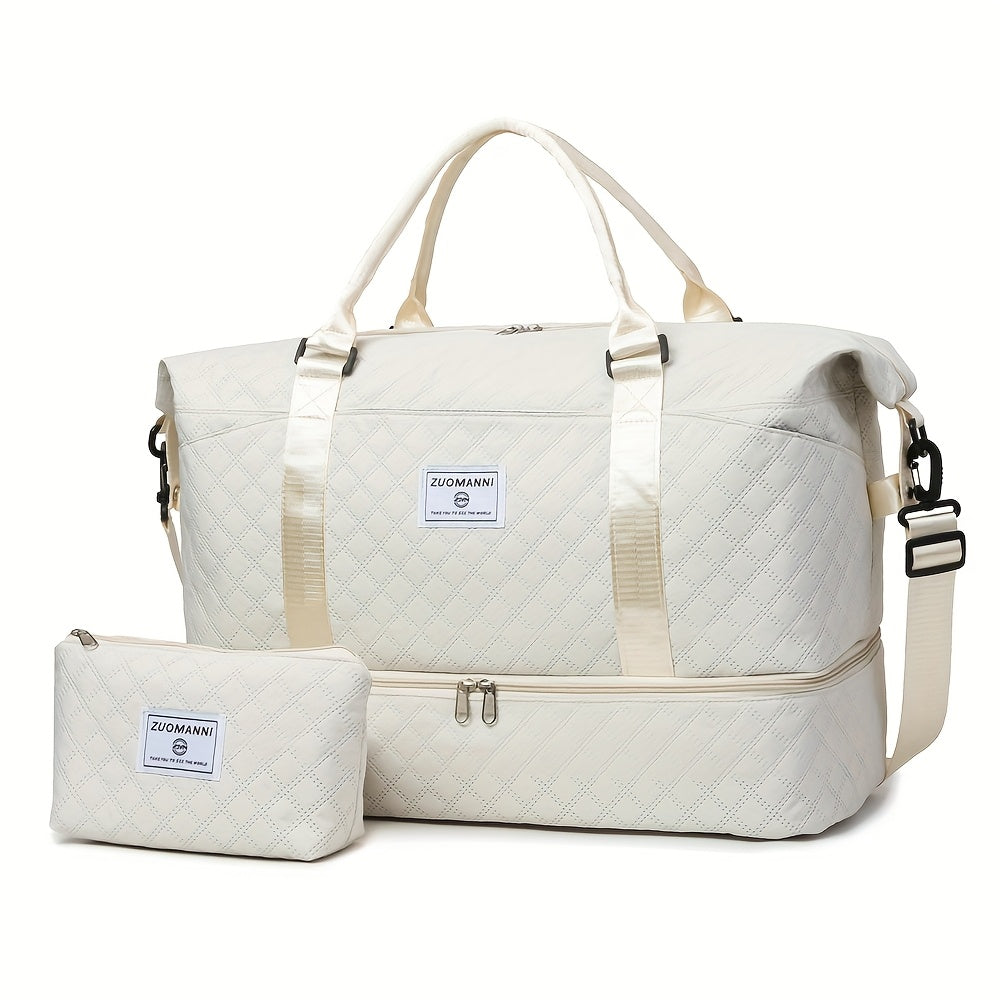 Large Capacity Travel Gym Bag Women'S Combo Letter Bag Valentine'S Day Gift Multifunctional Luggage Duffel Stitched Short Long Trip Tote with Independent Shoe Compartment Multi-Pocket Design