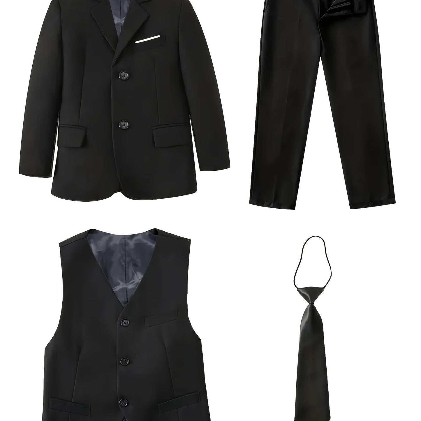 Mosedou Boys 4pcs Suit Set Blazer&Waistcoat&Pants&Tie 2-16Yrs Kids Formal Wear British Style Wedding & School Outfit Boys' Suits 4pcs Sets Teens Formal Suits for Vest&Tie Wedding Flower Boy Attire