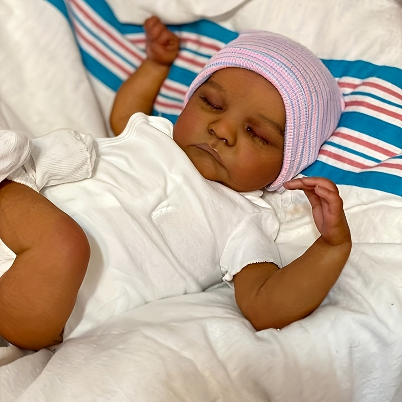 [Realistic Reborn Doll] Realistic 3D Dark Brown Light Beige Lifelike Soft Touch Vinyl Reborn Doll with Hand-Drawn Hair | Perfect for Role-Play & Collectors - Ideal Gift for Youngsters and Adults