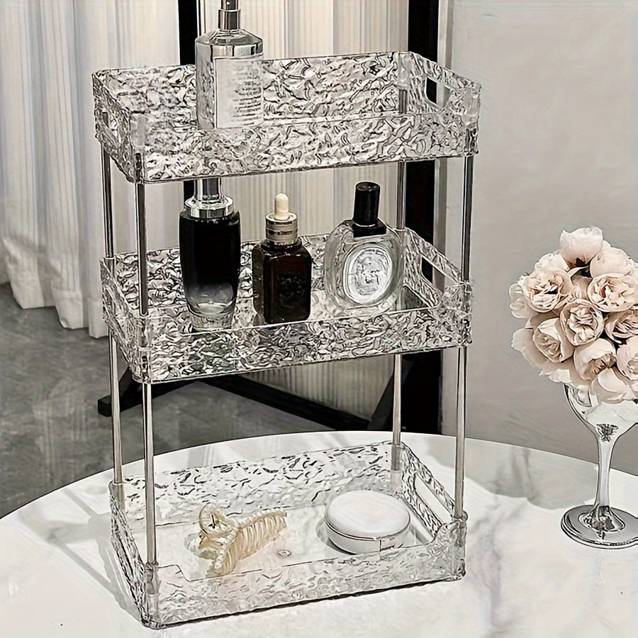 1pc Elegant Multi-Tier Acrylic Vanity Organizer - Adjustable Desktop Storage Rack for Cosmetics, Perfumes & Office Supplies - Large Capacity, Easy to Install - Perfect for Bedroom, Bathroom, Study & Office Decor