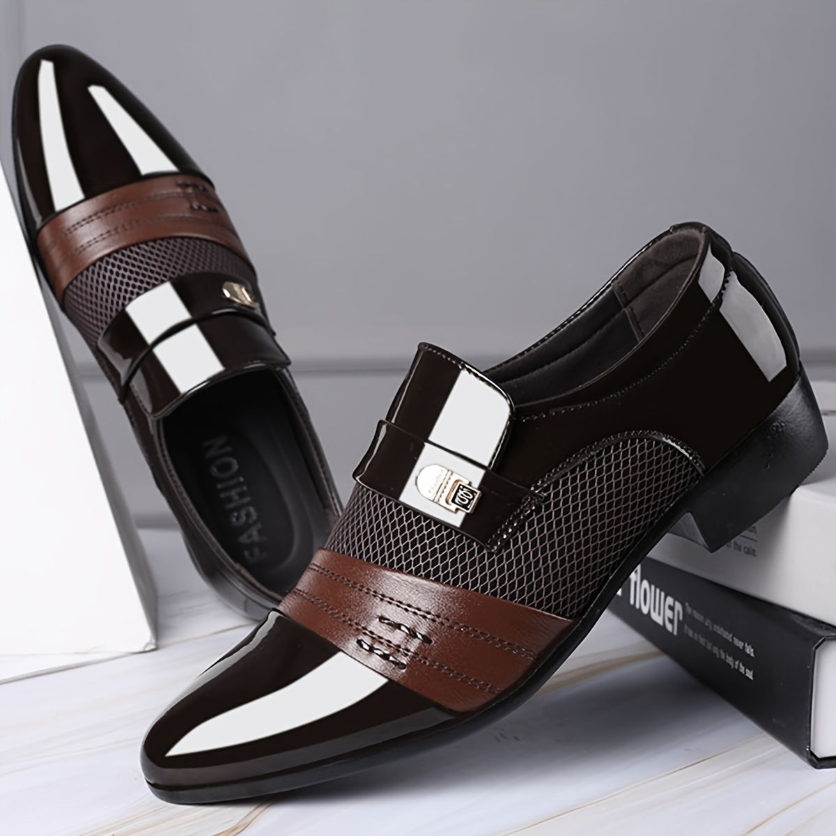 Men's Formal & Casual Dress Shoes - Slip-On Closure, Sharp Pointed Toe - Brown Business Wedding Shoes - All-Season Formal & Everyday Use - Plus-Size Available, Office Footwear, Sleek Design, Durable Rubber Sole, Versatile Foo