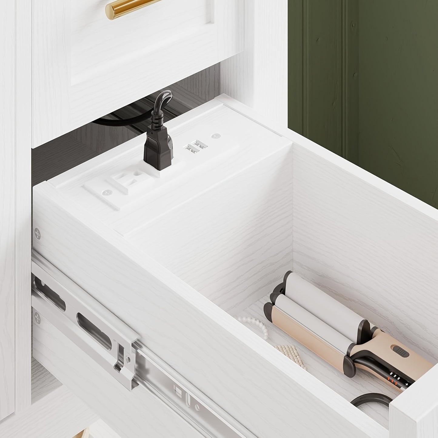 IRONCK 36" Modern Undermount Bathroom Vanity with Sink - White Wooden Cabinet with 4 Drawers, Open Shelf, Charging Station & Door Shelves, Rustic Style for Contemporary Bathrooms, Bathroom Vanity Cabinet, Bathroom Storage, Mi