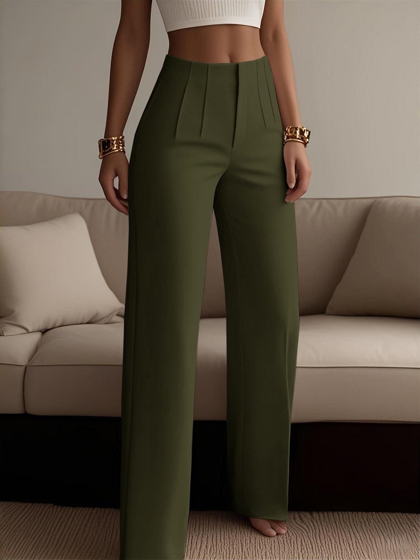 Women's Elegant Solid Black Trousers with Hidden Zipper Closure - Structured Non-Stretch All-Season Work Pants for Commuting, Travel & Professional Attire, Machine Washable Tailored Fit, High Waist Trouser Pants for Women, Pa