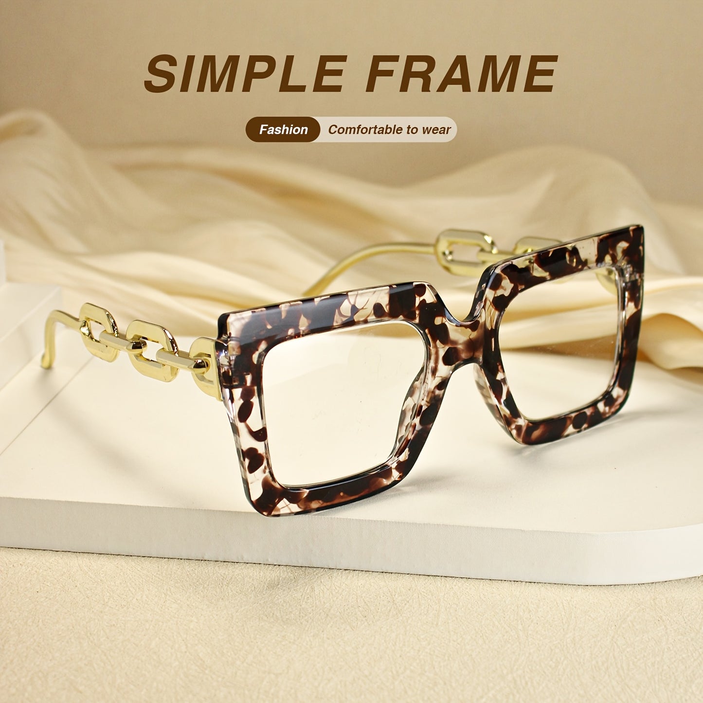 [3pcs Large Frame Reading Glasses] 3pcs Rectangular Large Frame Chain Temple Reading Glasses, Trendy and Fashionable for Home, Travel, and Parties, Women's Presbyopia Glasses