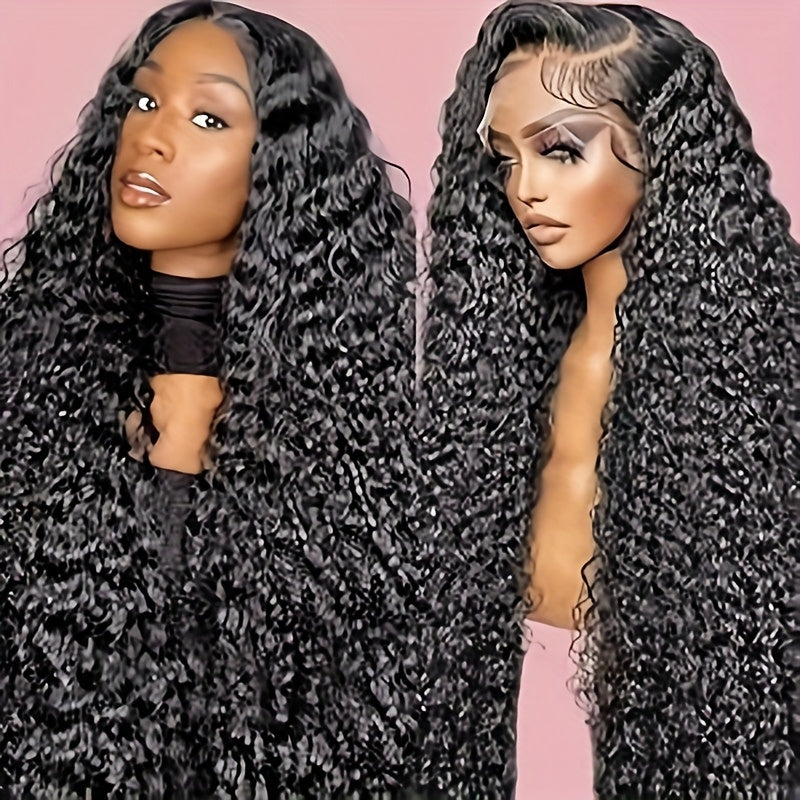 13x4 HD Transparent Lace Front Wig Human Hair - Pre Plucked Glueless Deep Curly & Wavy Natural Brown Lace Frontal Wig with 200% Density, Wet & Wavy Texture for /, Natural Color Blonde/Red Highlights (No Glue Needed)