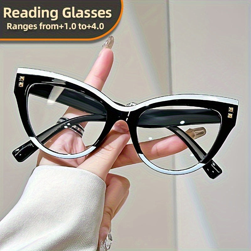 3pcs Elegant Cat-Eye Reading Glasses with Metal Hinge - Minimalist Color Block Design, High-Definition Anti-Blue Light, 1, 0 to 4, 0 Magnification, Fashionable Presbyopia Eye Frame for Women, Stylish & Functional Eyewear