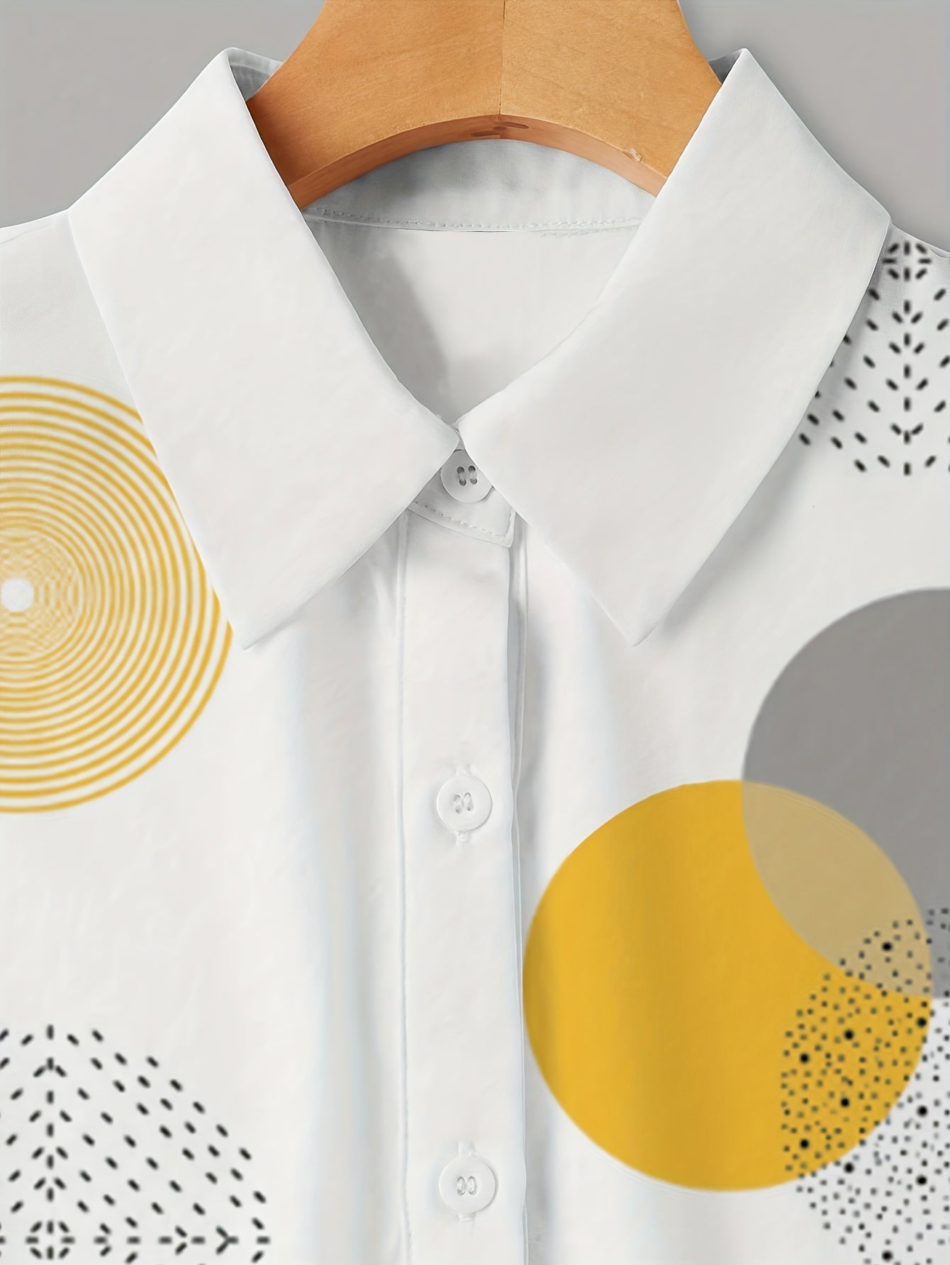 Chic Geometric Print A-Line Dress with Button Front and Collar - Casual Polyester, Machine Washable - Perfect for All Seasons