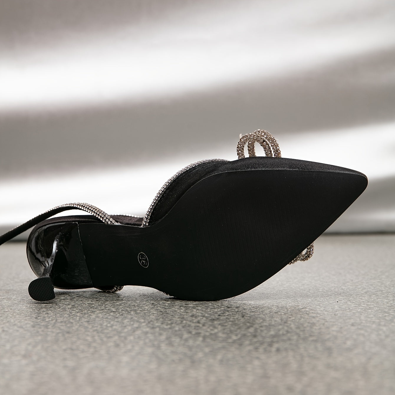 [Rhinestone Heels] Rhinestone High Heels | Women's Solid Color Slingback Pointed Toe Pumps, Ankle Straps, Wedding Dress Heels for Music Festival