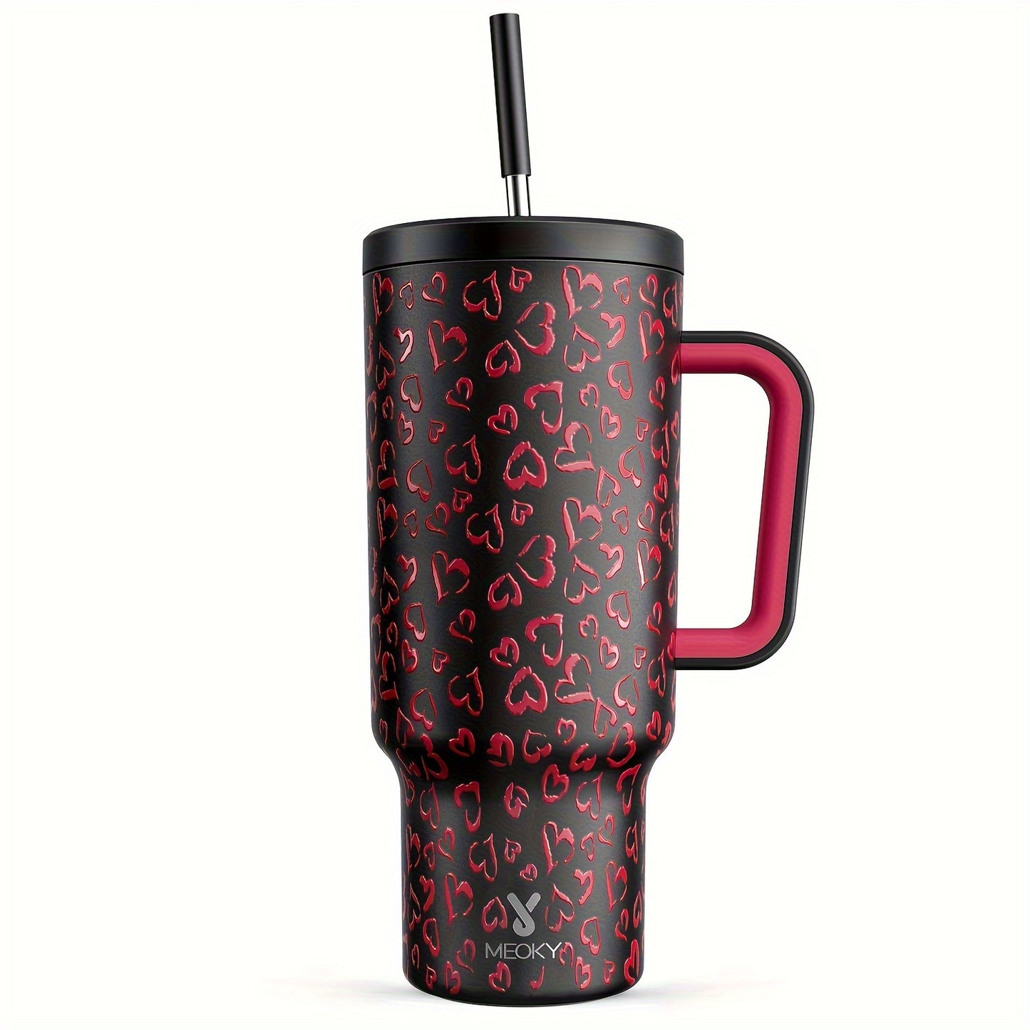 Meoky 40oz Insulated Stainless Steel Tumbler with Lid & Straw - Leakproof, BPA-Free, Perfect for Outdoor Adventures & Valentine's Day Gift