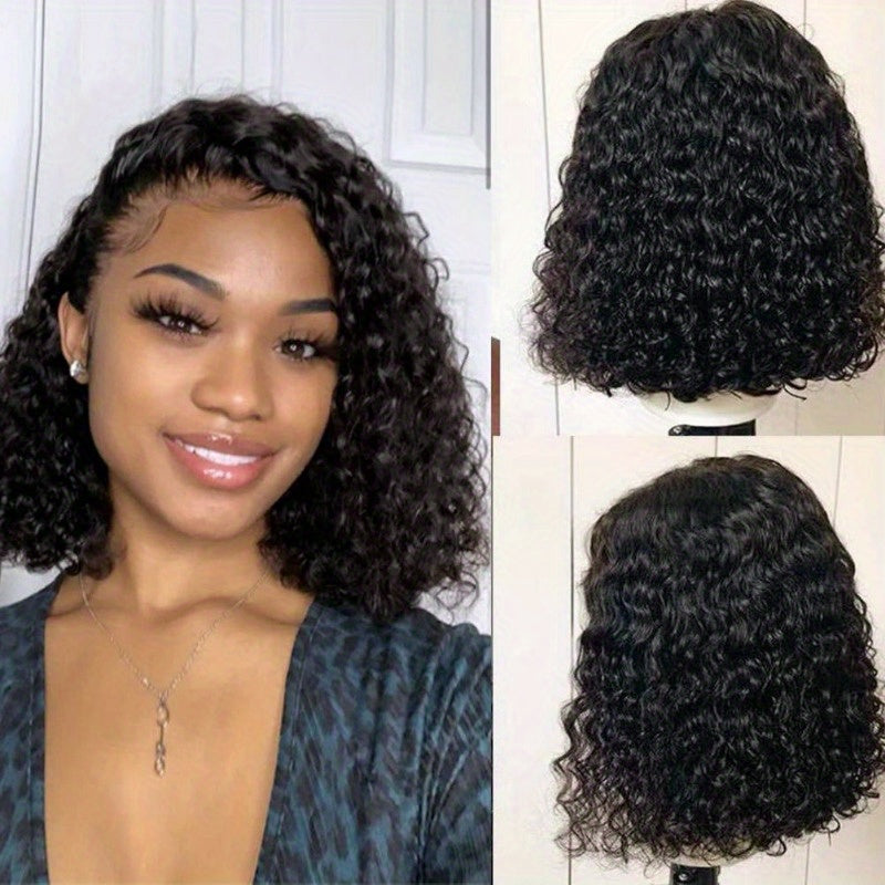 13x4 Water Wave Frontal 14 Inch Curly Bob Wig Wet and Wavy For Women