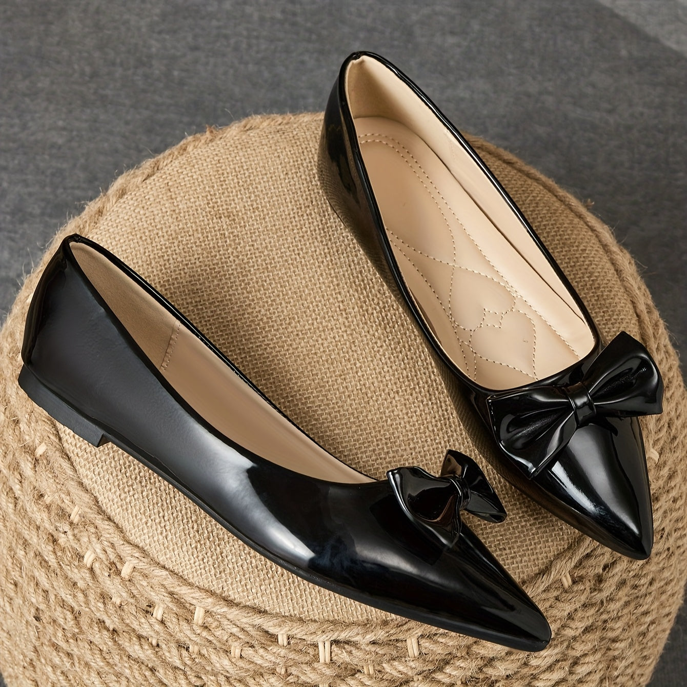 1 Pair Women'S Retro Pointed-Toe Patent Bowknot Mary Jane Flats - Soft, Comfortable, All-Season Korean Style Casual Shoes with Rubber Sole and Soft Insole, Ladies Shoes