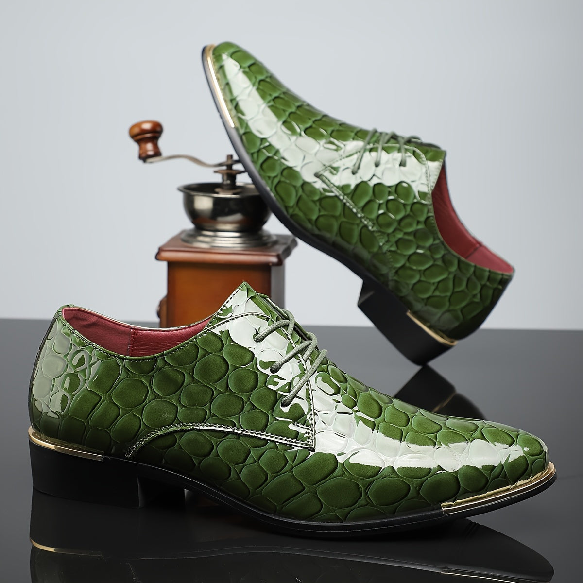 Plus Size Men's Vintage Plain Toe Derby Shoes, Comfy Non Slip Lace Up Durable Rubber Sole Business Occasion Shoes, Men's Footwear