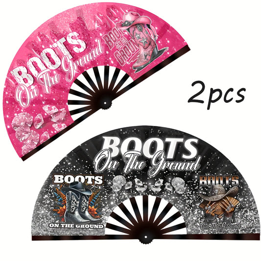 1/2pcs 13inch Boots On The Ground Hand Fan, Where Them Fans At Folding Fans, Clapping Clacking Fans For Line Dancing Unique Oriainal Pattern For Party Props Perfect Gifts For Line Dance Lover.Clack Fan For Popping Fans, Cowgi