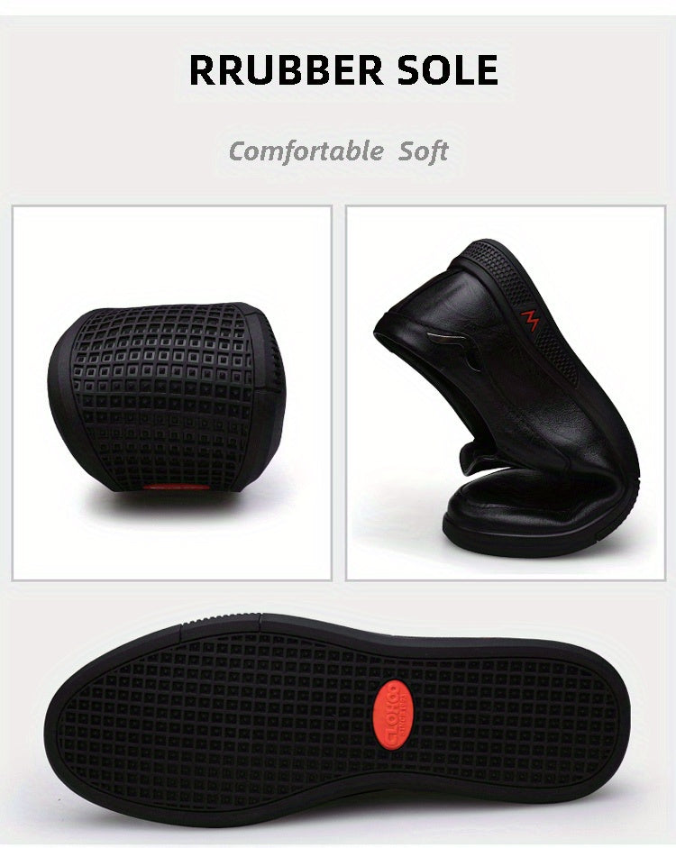 CLOHOO Men's Slip-On Casual Shoes - Genuine Leather Upper, Rubber Sole with PU Cushioned Insole, All-Season Comfort for Business , Brown/Black, Casual Footwear | Classic Slip on | Rubber Sole Footwear