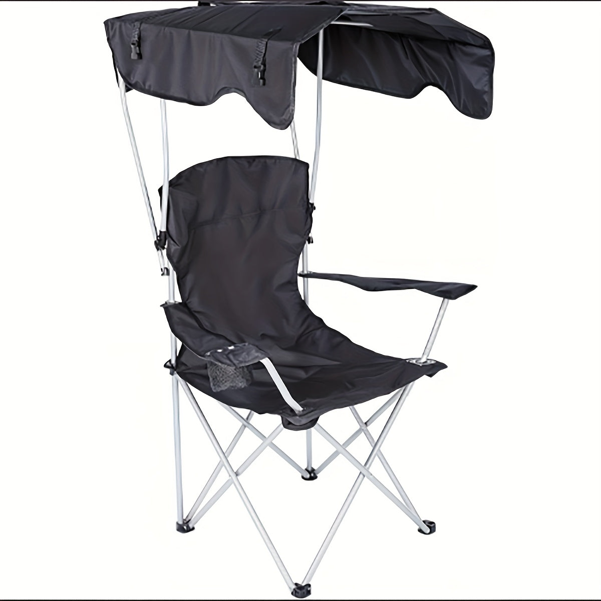 YSSOA Foldable Canopy Lounge Chair with Sunshade & Cup Holder for Camping, Hiking, Travel - Black, 21.6" x 21.6" x 36", Breathable Fabric, Sturdy Iron Frame, Outdoor Comfort