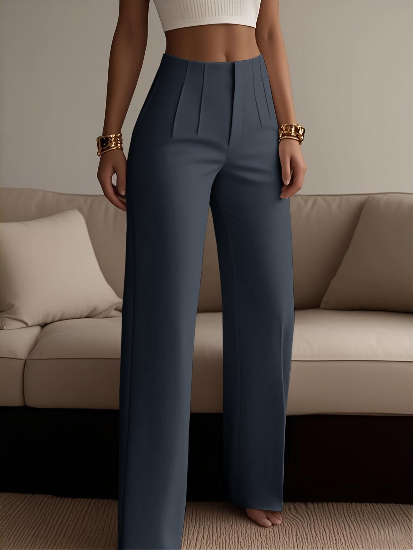 Women's Elegant Solid Black Trousers with Hidden Zipper Closure - Structured Non-Stretch All-Season Work Pants for Commuting, Travel & Professional Attire, Machine Washable Tailored Fit, High Waist Trouser Pants for Women, Pa