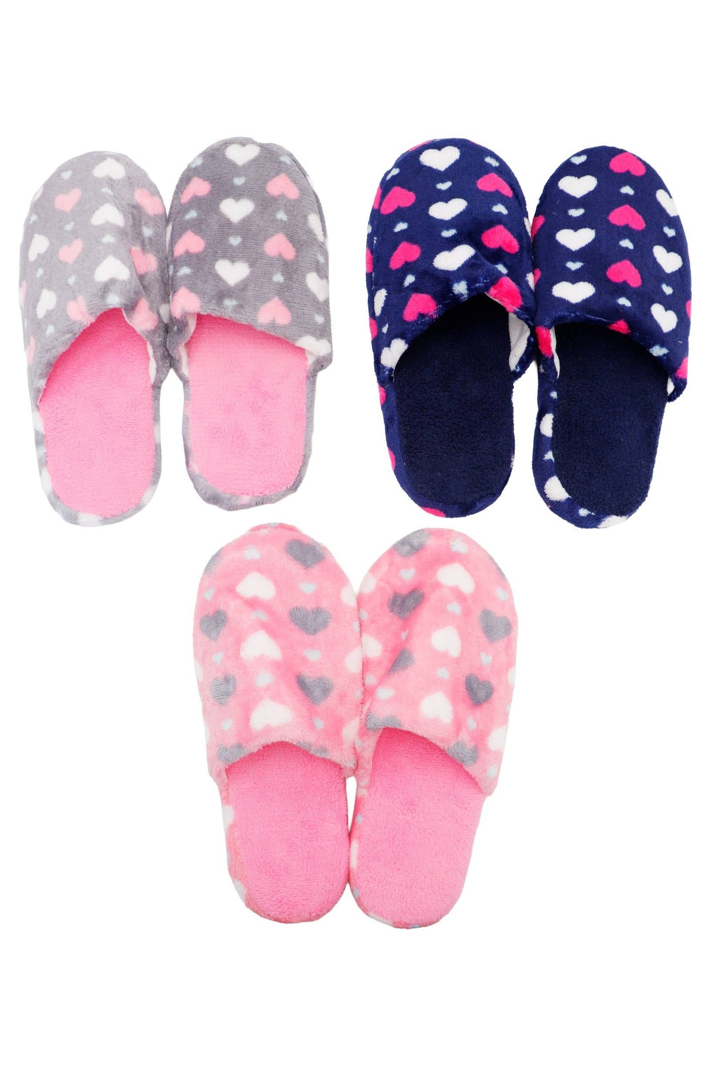 Heart Print Fuzzy Slipper Slides – Soft Foam Sole