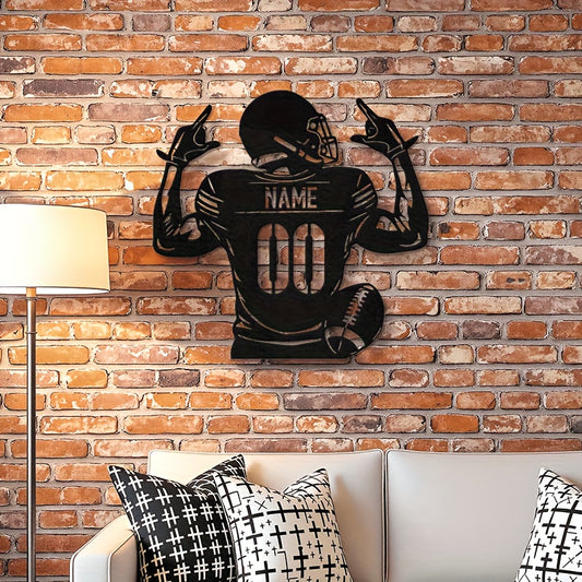 Custom American Football Player LED Metal Wall Art - Personalized Name Sports-Themed Home Decor, High-Quality Metal Wall-Mounted Gift for Father’s Day, Christmas, Thanksgiving, Graduation, Independence Day, Football Decor,