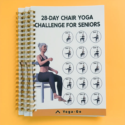 28-Day Yoga Chair Challenge Spiral Notebook - 5.5x8.3 Inch Yoga Pose Guide & 50-Page Workout Planner with Daily Exercises, Durable Spiral Binding, Chair Yoga Routine for Seniors & Beginners, Home, Office, Gym, or Gift - Ideal