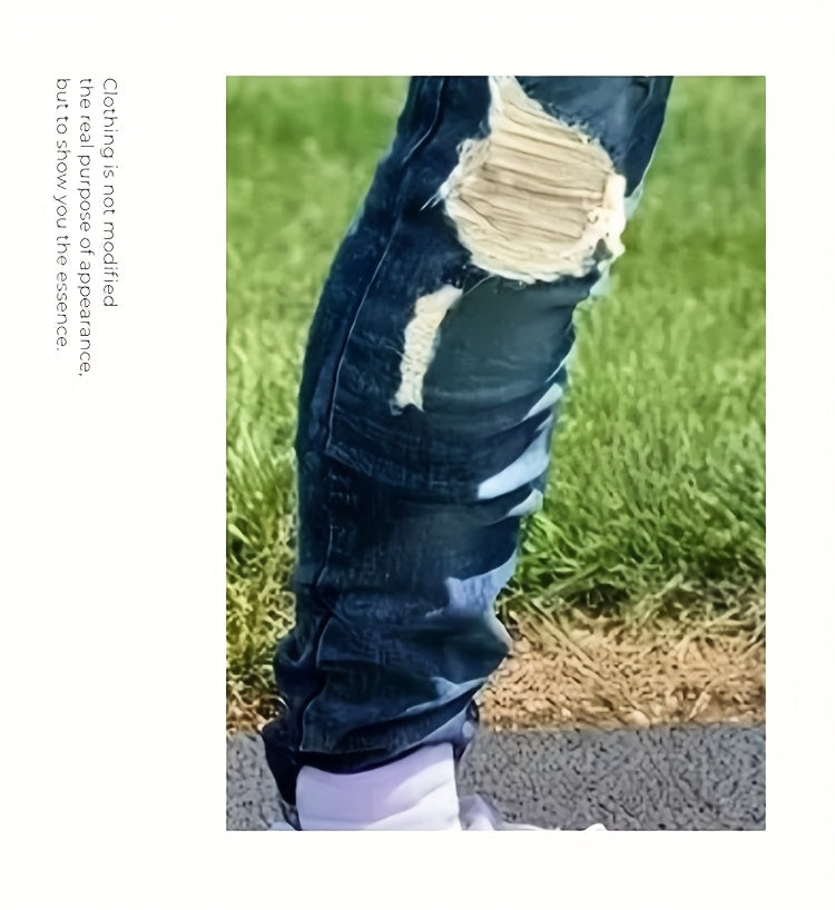 HME Men'S Slim-Fit Straight-Leg Denim Jeans - Mid-Rise Vintage Washed Blue, Stretch Comfort, YKK Zipper Closure, Breathable Rayon Blend, All-Season Casual & Business Wear, Slim Jeans, Midrise Denim, Designer Jeans, Comfortabl