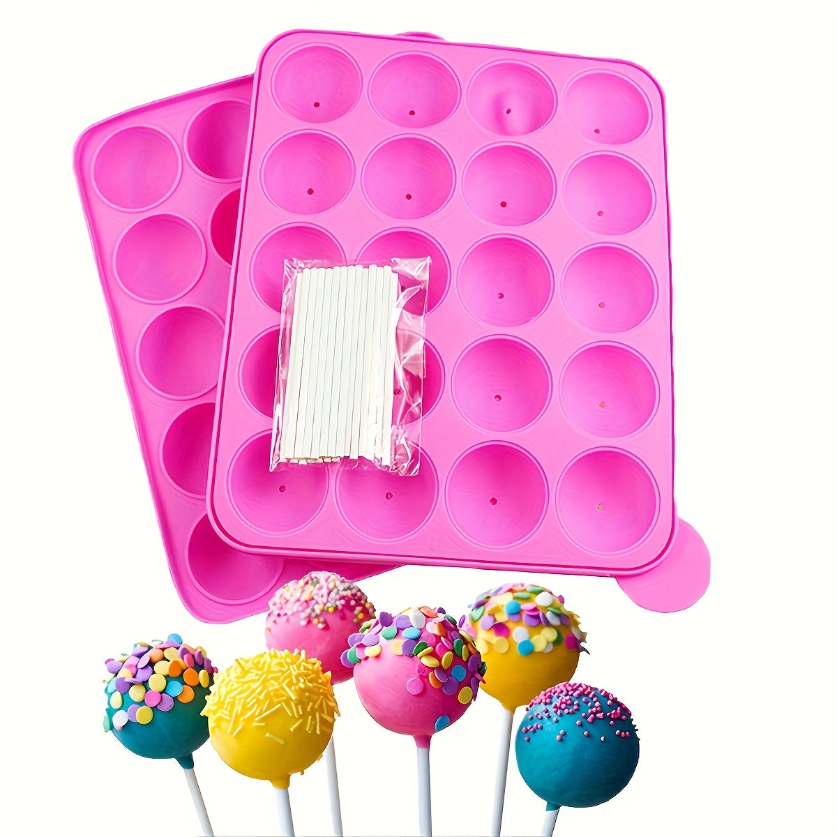 [Silicone Lollipop] 20 Hole Silicone Lollipop Mold with 20 Sticks | Perfect for Cake Sticks, Chocolate and Candy Baking - Chocolate Molds