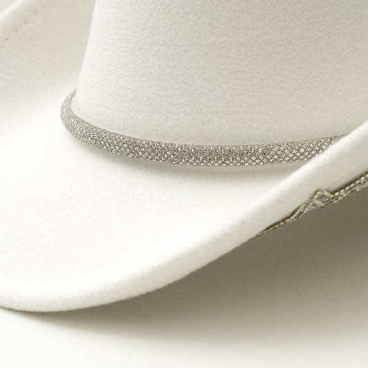 [Vintage Cowboy Hat] Lightweight Vintage Rhinestone-Embellished Wide-Brimmed Felt Cowboy Hat for Women | Sparkling Glittering Band, Perfect for Parties, Festivals, Cosplay & Special Events, Festival Headwear, Party Accessory,