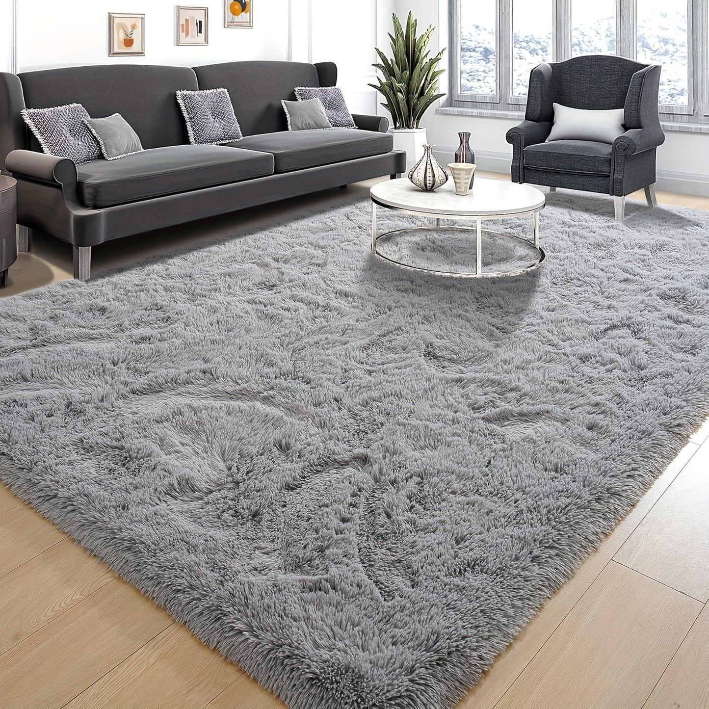 Ultra Soft Rug For Living Room, 5X8 Ft Grey Fluffy Shag Area Rug For Bedroom, Modern Shaggy Carpets Fuzzy Rug For Teens Dorm Nursery Home Decor Aesthetic, Upgrade Anti-Skid Durable