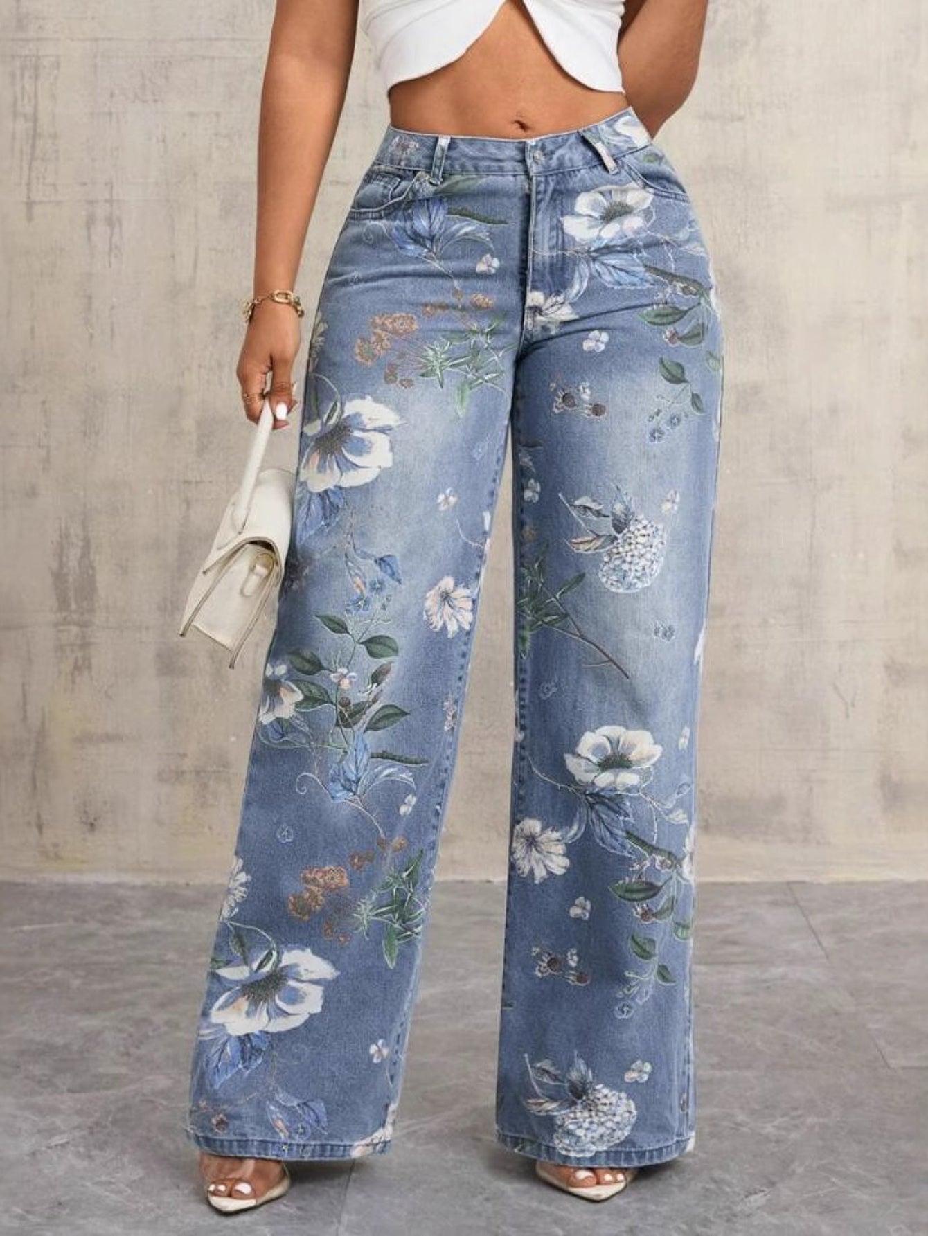 [Street print jeans] American street print jeans | Women's autumn fashion brand vibe style, loose and versatile design, mop wide-leg pants