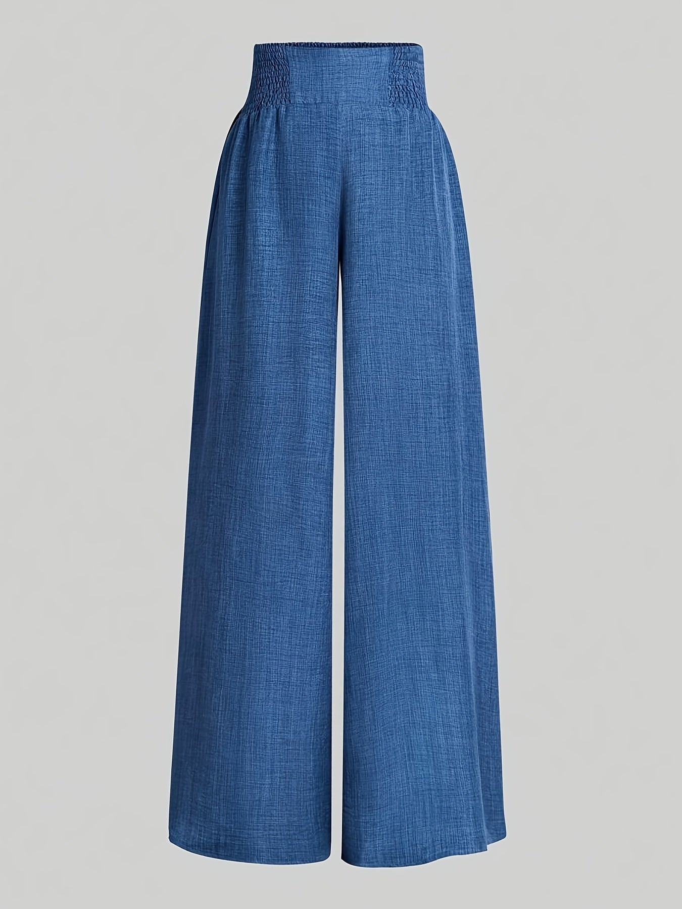 [Polyester Wide Leg Pants] Polyester Women's Wide Leg Pants, Elastic Waist, Loose Fit, Long Length | Solid Color, 100% Polyester, 200g/m², for Spring/Fall, Weekend Casual Wear