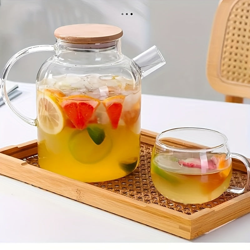 1000/1800ml Glass Water Kettle, Suitable for Stove, with Removable Strainer Mouth, Equipped with Spout, Lid and Handle, Suitable for Brewing Loose Leaf and Herbal Tea, Can Hold Juice, Milk, Beverages, Transparent Hot and Cold