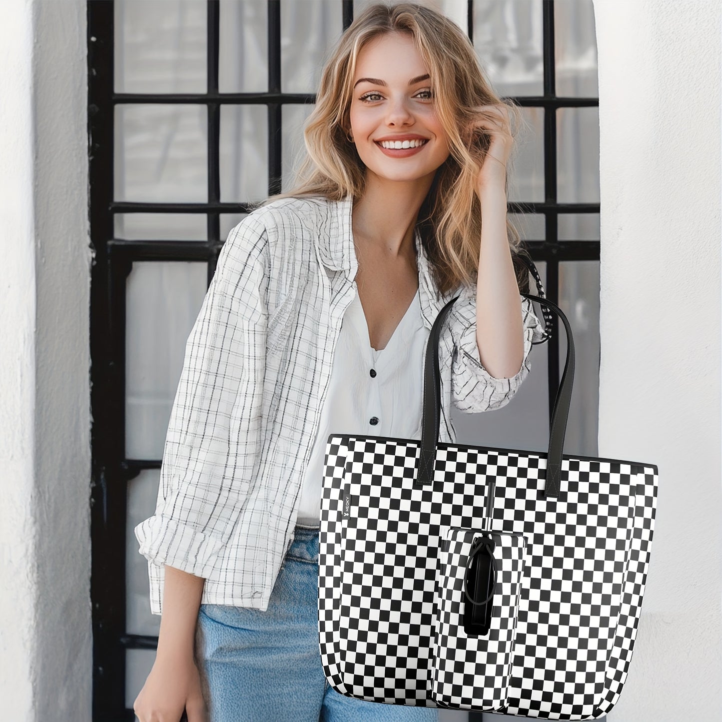 [Pink Nylon Tote] MEOKY Large Pink Nylon Tote Bag | 3.96gal High Quality with Zippered Compartment & Wrist Strap - Water Bottle Carrier Bag, Work Carryall Purse, Fashionable Luggage Accessory, Sturdy Handles for Travel, Work,