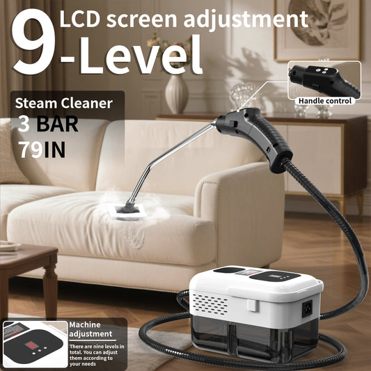 2500W Handheld Steam Cleaner, New Household High Temperature And High Pressure Steam Cleaner, High Temperature Carpet Cleaner, Handle Switch Control, 9 Gear Adjustment, LCD Display, Suitable for Kitchen Fume, Sofa, Tile Gap C