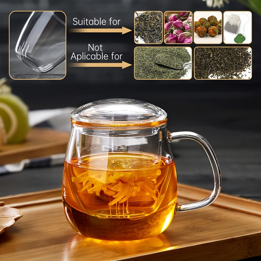 LDQ 1pc Infusion Mugs Glass Tea Cup with Infuser and Lid, High Borosilicate Glass Tea Cup for Loose Leaf Tea, Blooming Tea, Tea Bag Perfect for Christmas, Halloween, Thanksgiving, Tea Mug, Lidded Tea Mug, Stylish Infuser Mug,