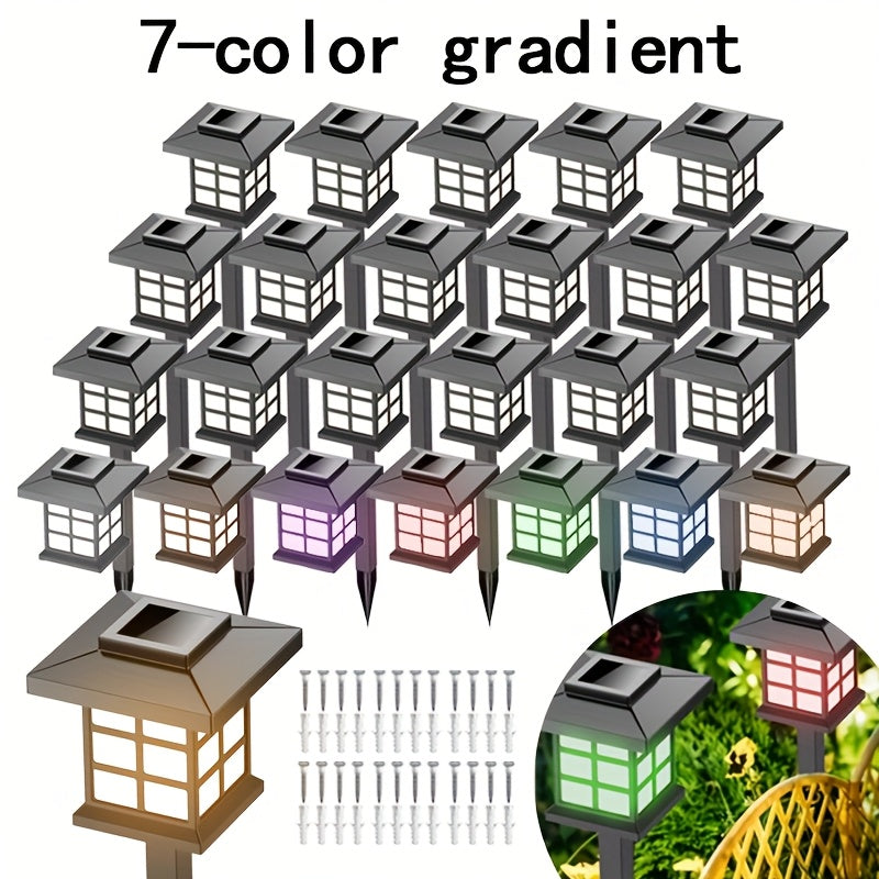 24pcs/12pcs/6pcs Outdoor Warm Light Solar-Charged Landscape Garden Lights, Suitable for Paths, Courtyards & Decks