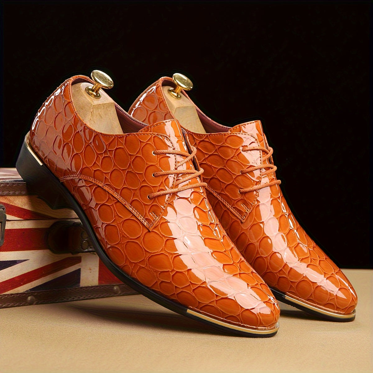 Plus Size Men's Vintage Plain Toe Derby Shoes, Comfy Non Slip Lace Up Durable Rubber Sole Business Occasion Shoes, Men's Footwear