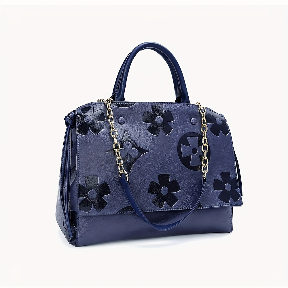 [Elegant Floral Tote Bag] IVKMIVK Women's Floral Embossed Tote Bag - Elegant Synthetic Faux Leather with Golden-Tone Hardware, Large Capacity, Perfect for Daily Commute, Office, and Travel | Floral Embossed Design | Office To