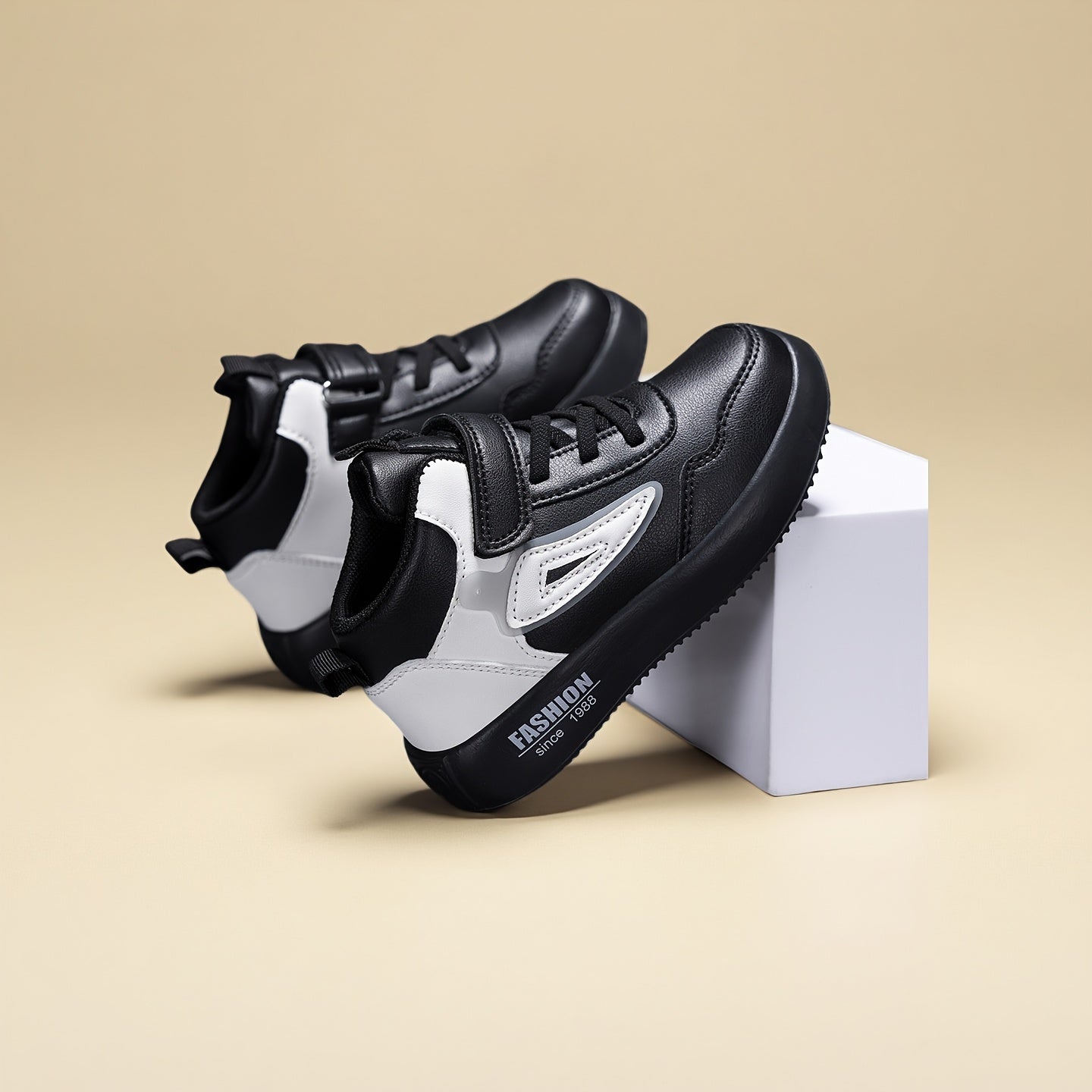 Boys' Lightweight Mid-Top Sneakers with Closure - Breathable -like Upper, Cushioned EVA Sole & Arch Support - All-Season Black/White Sneakers for Running, Gym, School & Casual Attire - Comfortable Casual Sports Shoes for Acti