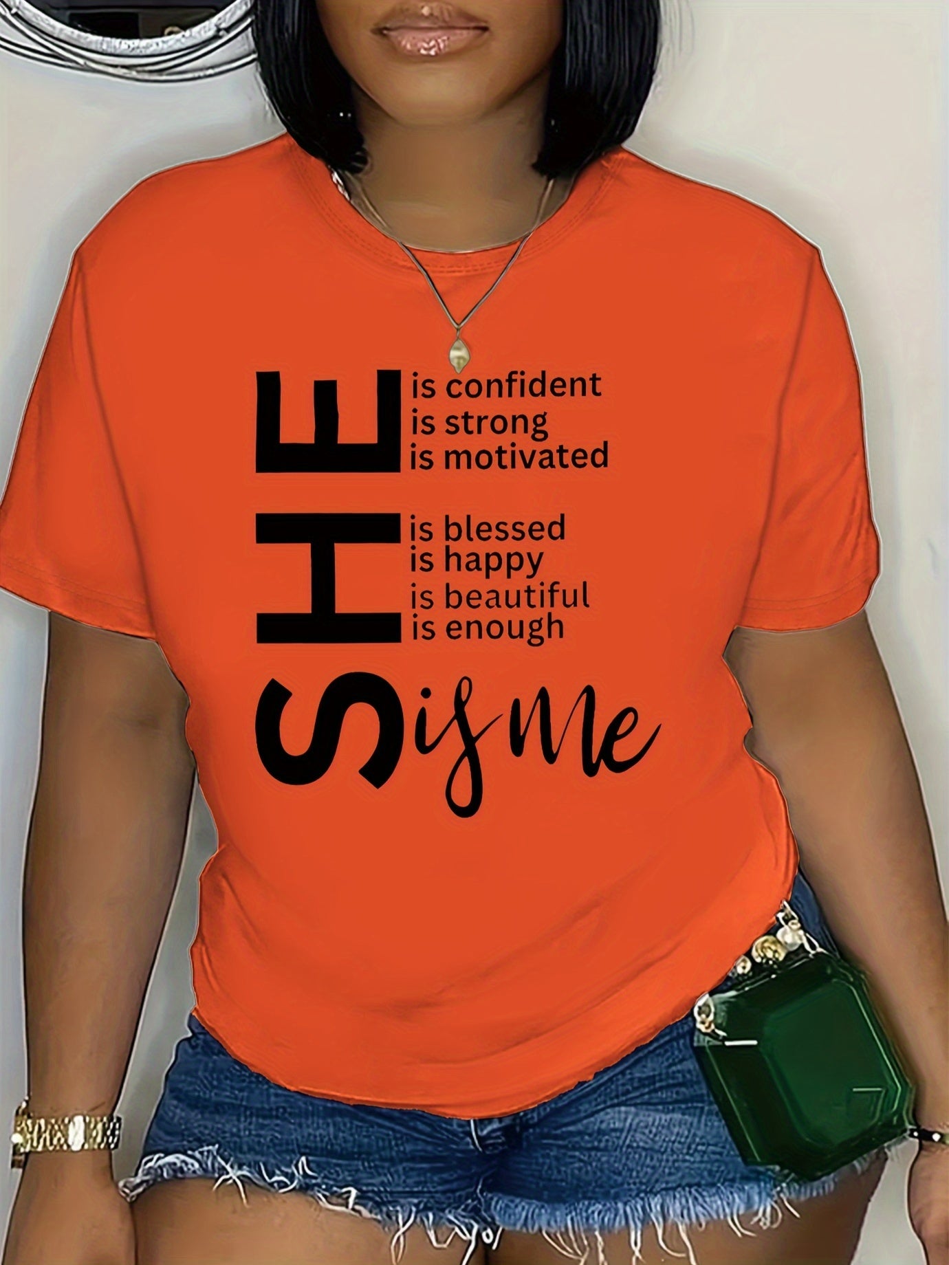 Plus Size She Is Me Print T-Shirt - Women's Casual Crew Neck Short Sleeve Tee, Plus Size Clothing with Fun Graphic Design