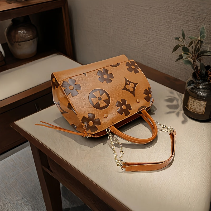 [Elegant Floral Tote Bag] IVKMIVK Women's Floral Embossed Tote Bag - Elegant Synthetic Faux Leather with Golden-Tone Hardware, Large Capacity, Perfect for Daily Commute, Office, and Travel | Floral Embossed Design | Office To