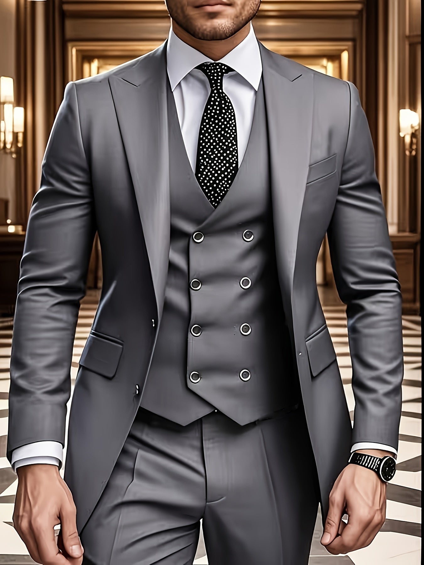[Three-Piece Suit Set] Men's Three-Piece Suit Set with Vest and Trousers for Weddings and Formal Occasions