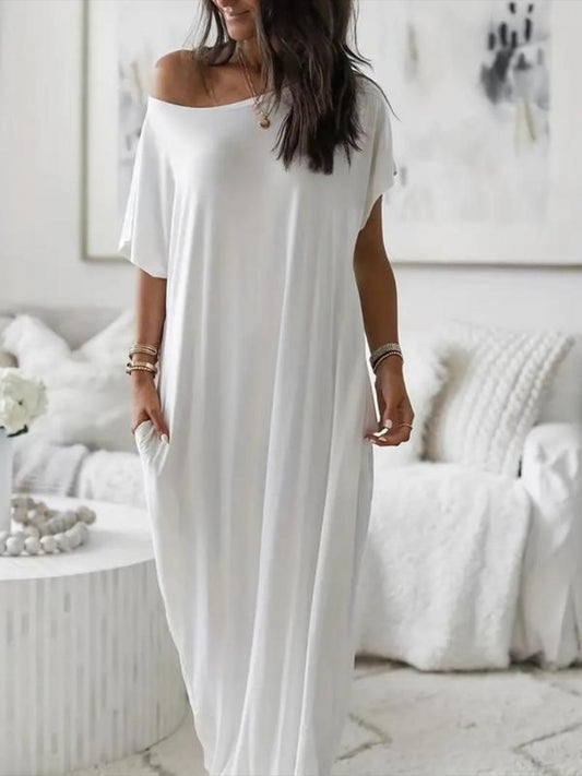 Women's Solid Color Batwing Sleeve Lounge Dress, Casual Comfy Short Sleeve Nightdress for Daily Wear, Loungewear, Ladies Sleepwear for All Seasons