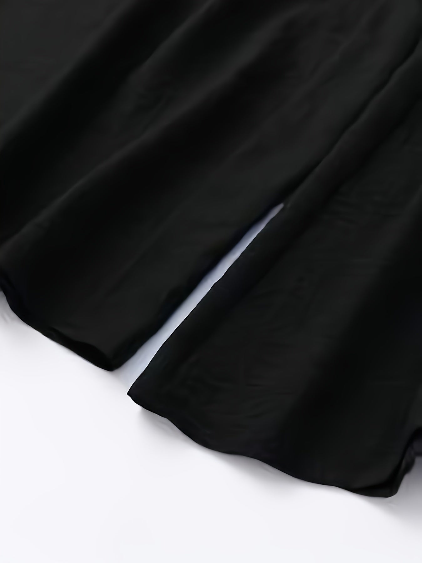 [Polyester Wide Leg Pants] Polyester Women's Wide Leg Pants, Elastic Waist, Loose Fit, Long Length | Solid Color, 100% Polyester, 200g/m², for Spring/Fall, Weekend Casual Wear