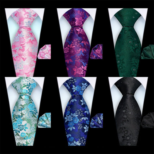 Ricnais 2pcs Set for Men Includes an 3.15inch Floral Tie And Pocket Square, a High-Quality Classic And Stylish Tie Set for Weddings, Parties, And Business, Perfect As Wedding Accessories, Family Gifts, Christmas Presents, Or