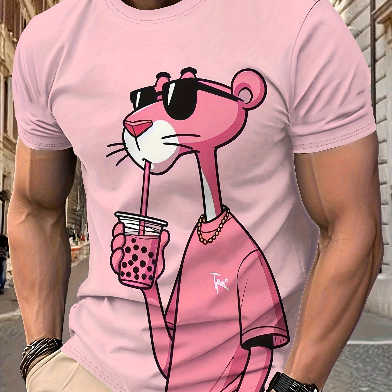 Men'S Casual Pink T-Shirt with Stylish Cat Graphic - Short Sleeve, Round Neck, Lightweight Summer Tee, Perfect for Casual Attire, Leisure Clothing | Trendy Casualwear | Lightweight Tee