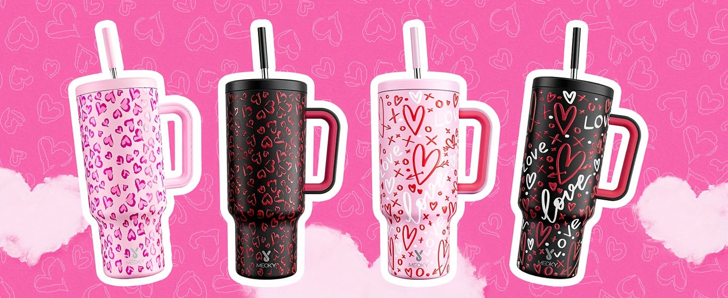 Meoky 40oz Insulated Stainless Steel Tumbler with Lid & Straw - Leakproof, BPA-Free, Perfect for Outdoor Adventures & Valentine's Day Gift