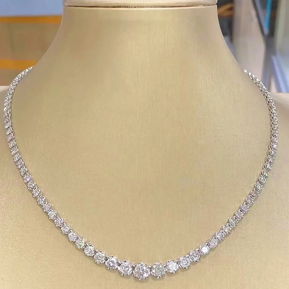 Full Moissanite Tennis Necklace with Certificate 3-5mm Size Gradient Diamond Necklaces for Women 925 Sterling Silver Neck Chain