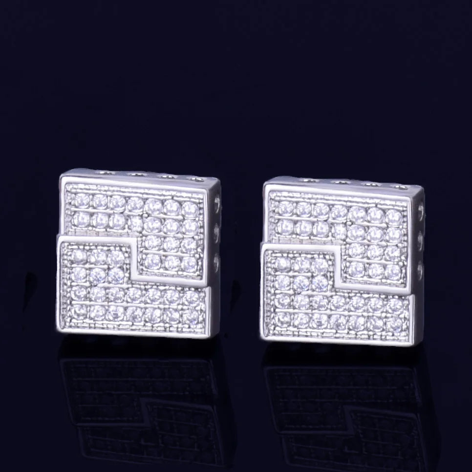 10MM Square Stud Earring Gold Color Charm Screw Back Women Men's Fashion Earrings Hip Hop Jewelry